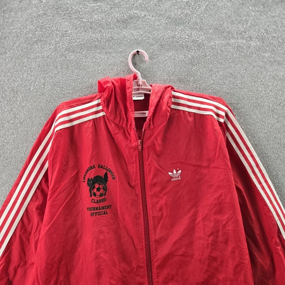 VINTAGE Adidas Men Jacket XL Red Nylon 80s Trefoil Activewear Zipper READ
